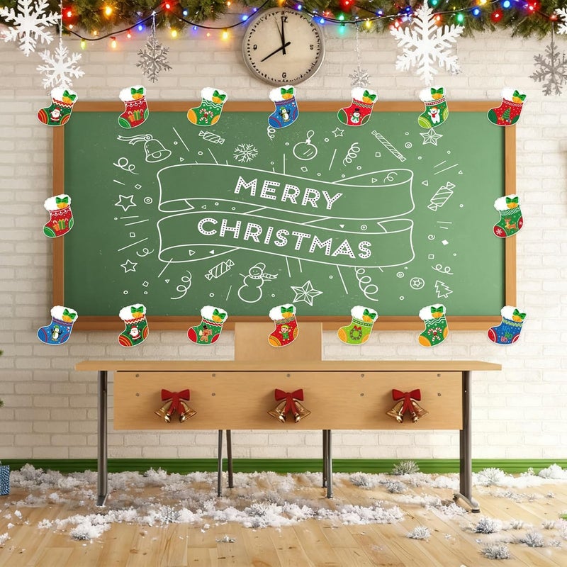 Machomby 48Pcs Christmas Stocking Cutouts, Cute Xmas Stocking Paper Cut Outs Bulletin Board Decor for Winter Christmas Holiday Home Office Classroom Chalkboard Window Wall Door Decor - Image 4